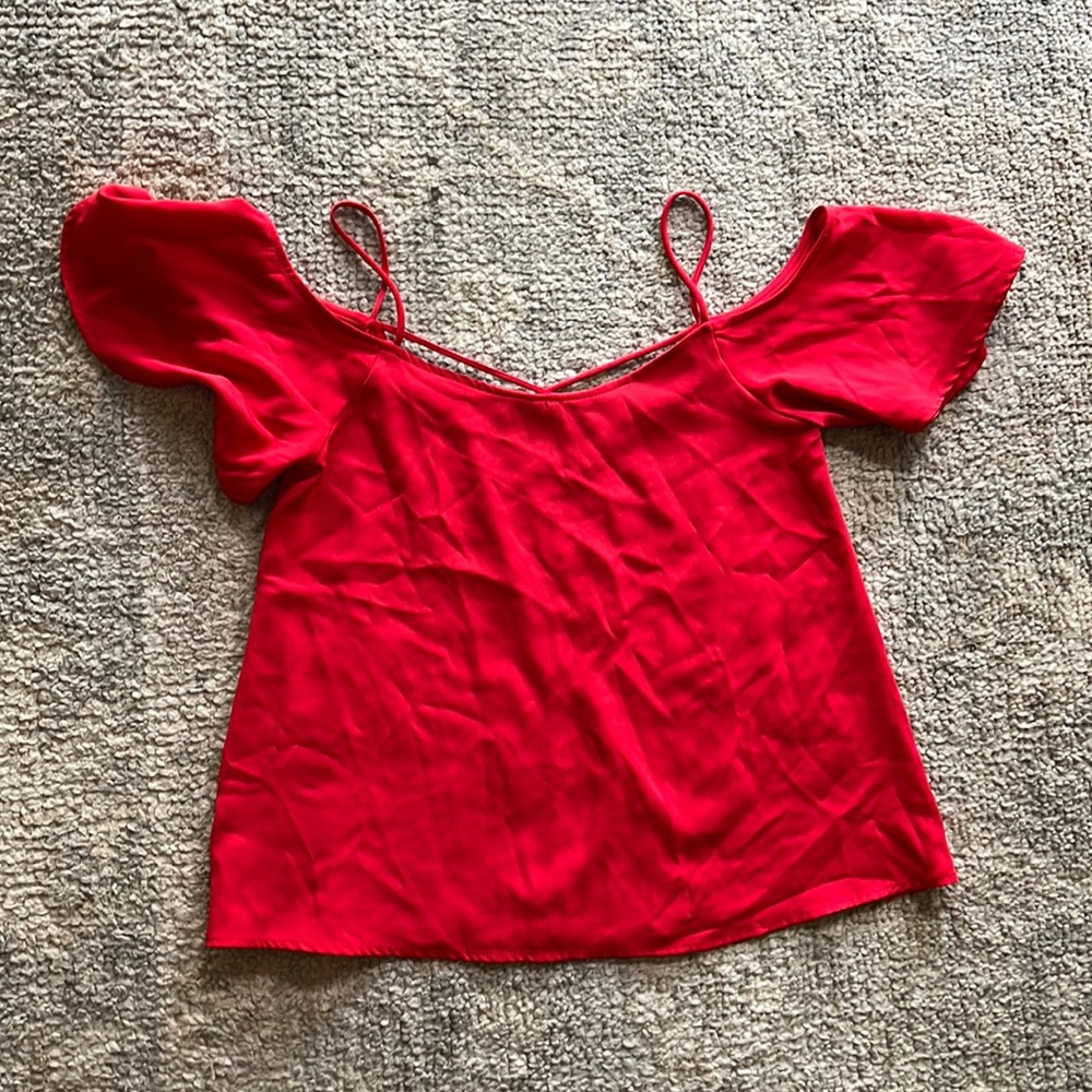 BP XS red blouse with criss cross detail in the back
